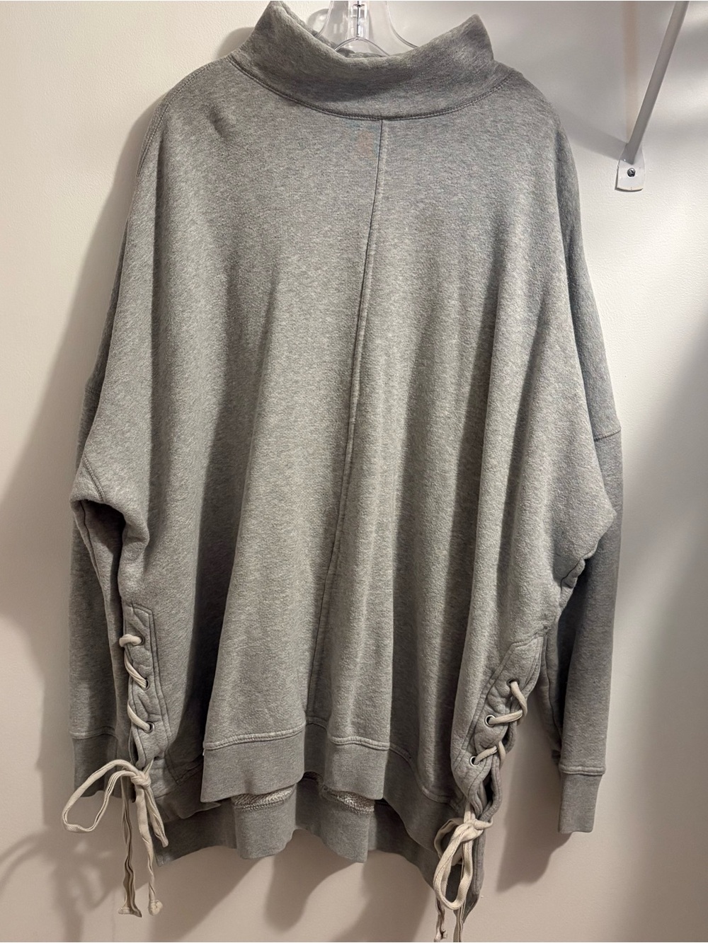 Free People Oversized Sweatshirt Dress Gray Lace Up Side Mock Neck Top XL
